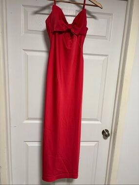 Red Spaghetti-Strap Bow Front Maxi Dress
